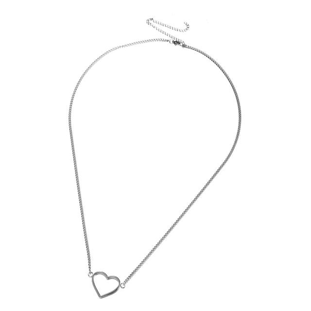 Korean fashion paper clip chain hollow heart stainless steel necklace
