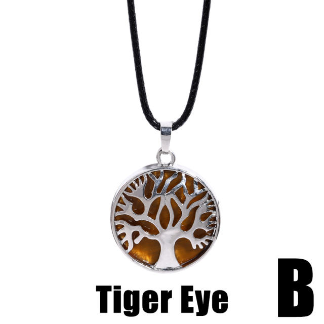 Vintage hot sale tiger eye stone cute cat pendant life tree necklace