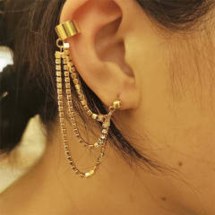 Elegant three layer diamond chain tassel stainless steel ear cuff