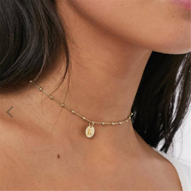 Dainty initial letter stainless steel choker necklace