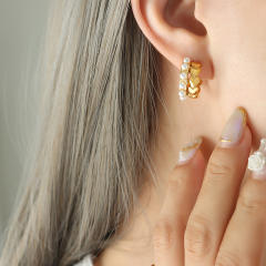 Vintage faxu pearl beads open hoop stainless steel earrings