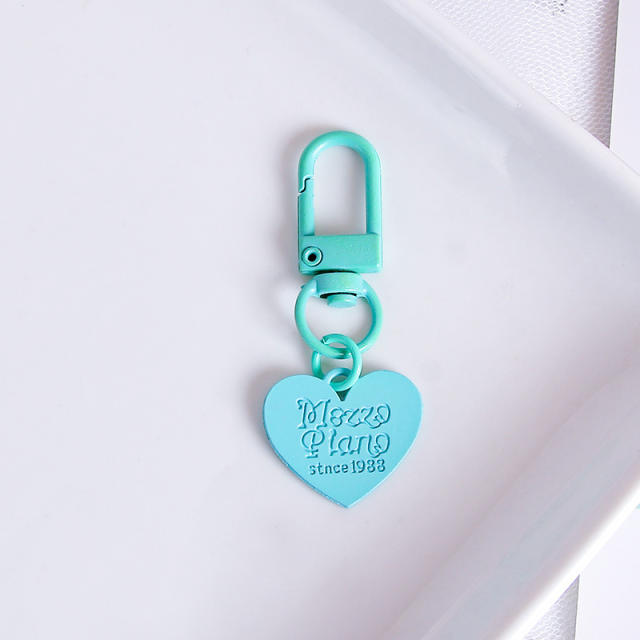 Candy color engrave letter heart keychain