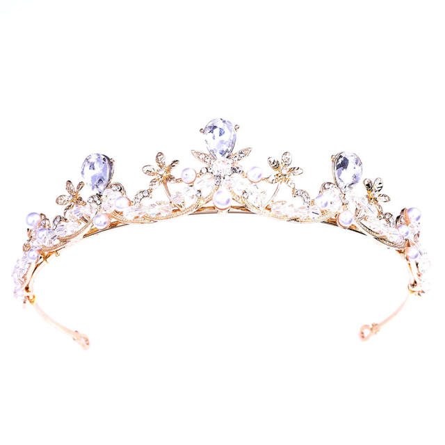 Korean fashion handmade diamond pearl headband crown