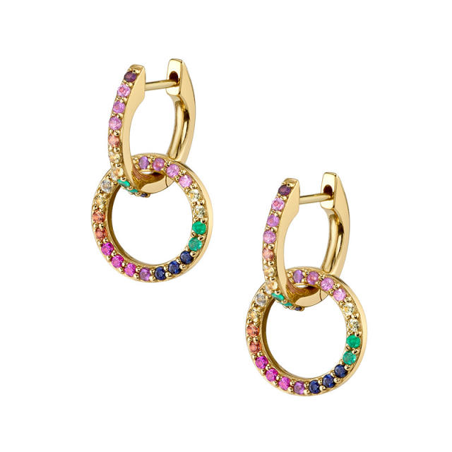 INS rainbow cubic zircon statement copper huggie earrings