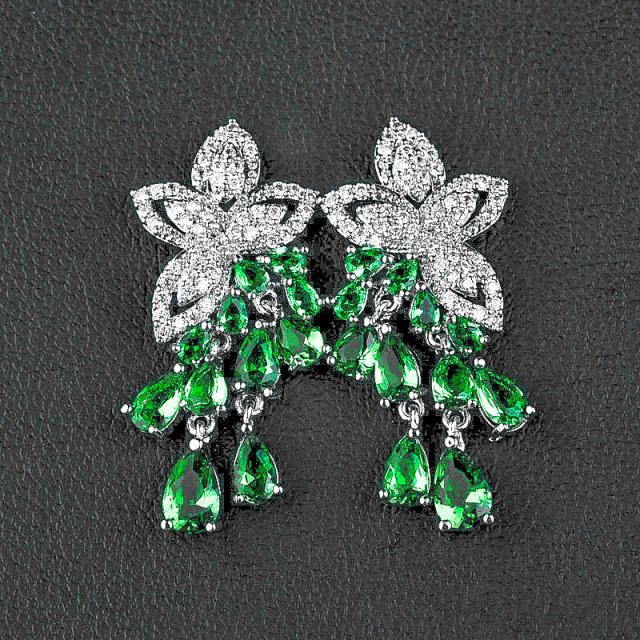 Occident fashion color cubic zircon tassel flower earrings