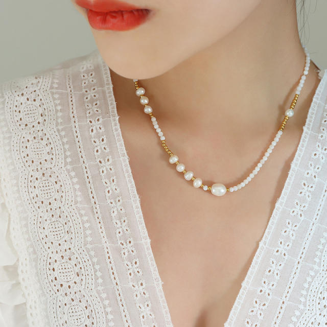 French trend elegant pearl bead choker necklace
