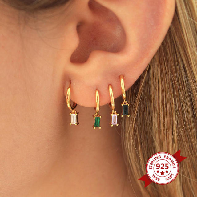 925 needle copper material color cubic zircon huggie earrings