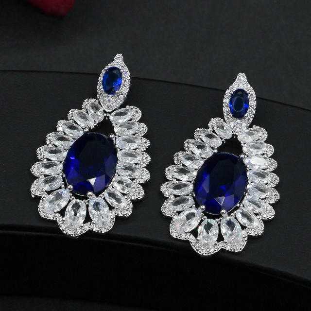925 needle luxury color cubic zircon drop shape earrings