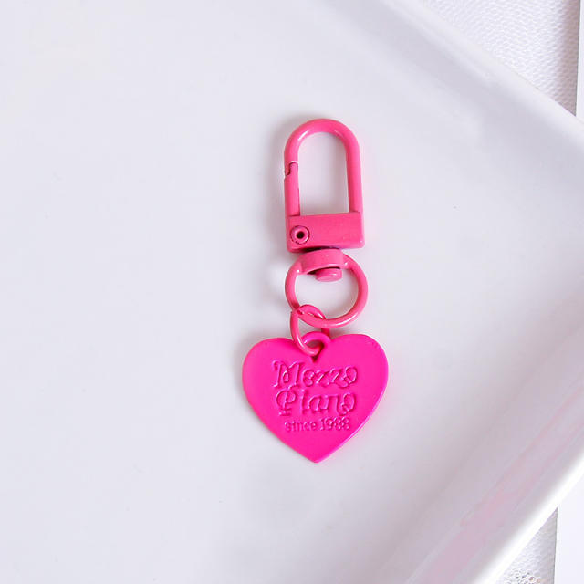 Candy color engrave letter heart keychain