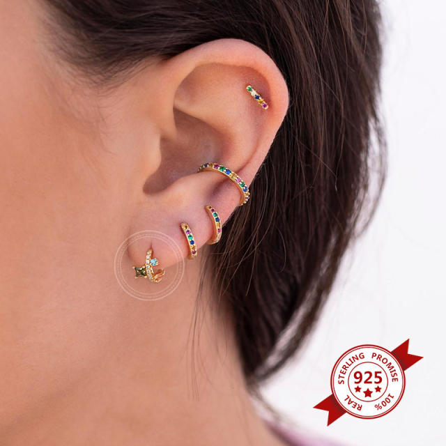 925 needle irregular shaped cubic zircon diamond copper huggie earrings