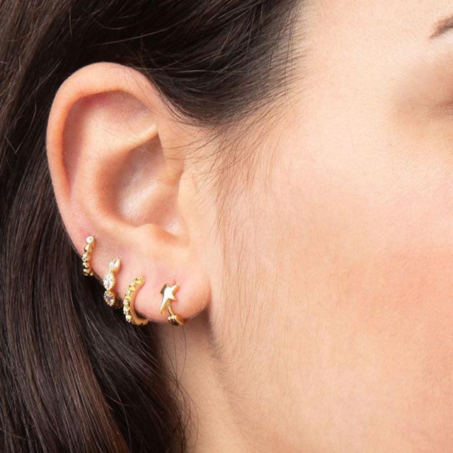 925 needle color cubiz zircon statement copper huggie earrings