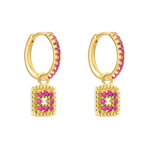 925 needle rose color cubic zircon series copper huggie earrings