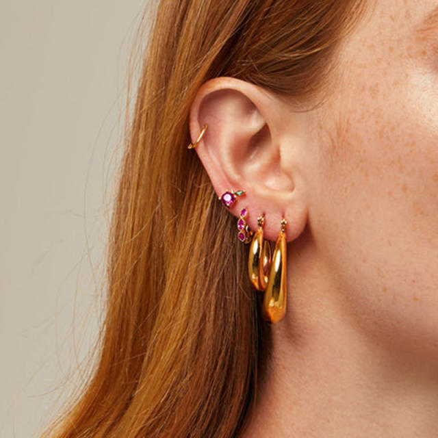 925 needle color cubiz zircon statement copper huggie earrings