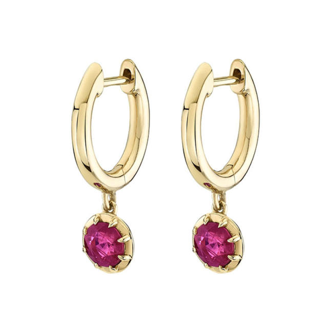 925 needle rose color cubic zircon series copper huggie earrings