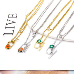 Personality color enamel star two layer stainless steel necklace