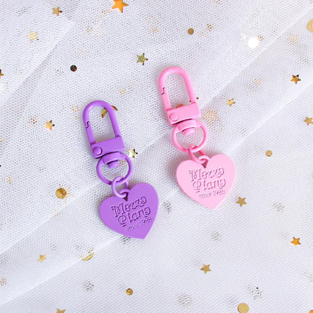 Candy color engrave letter heart keychain