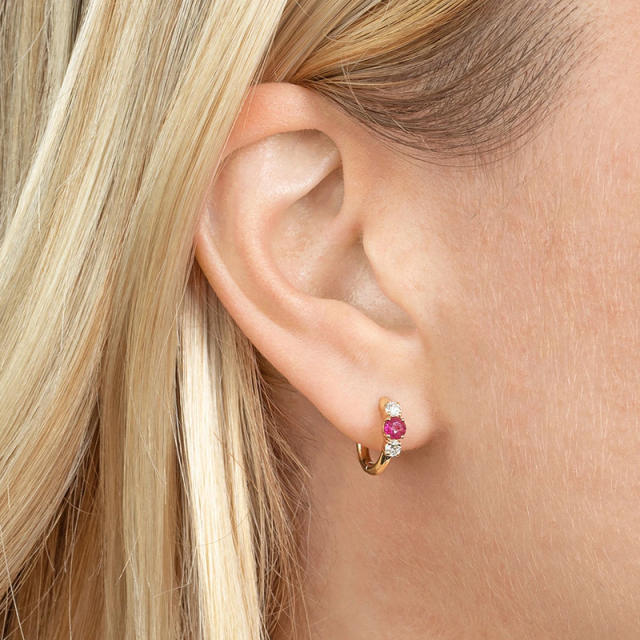 925 needle color cubic zircon statment copper huggie earrings