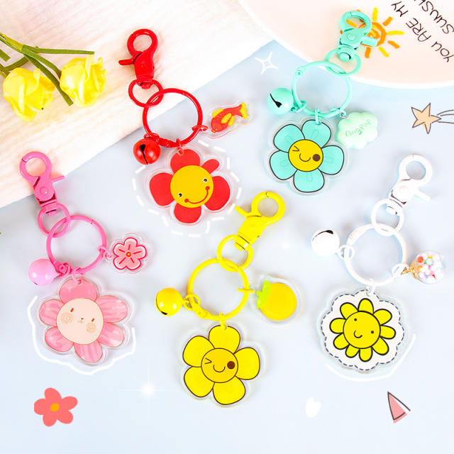 Cute colorful acrylic double side flower keychain