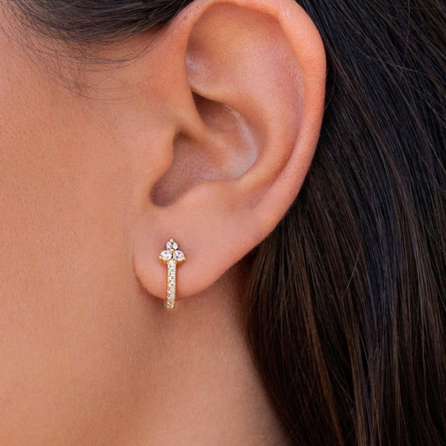 925 needle amethyst series copper huggie earrings