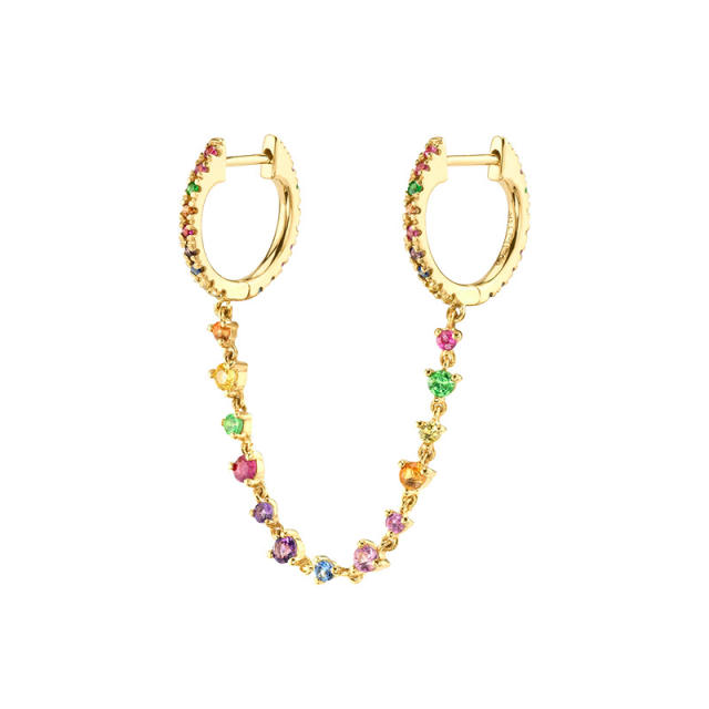 INS rainbow cubic zircon statement copper huggie earrings