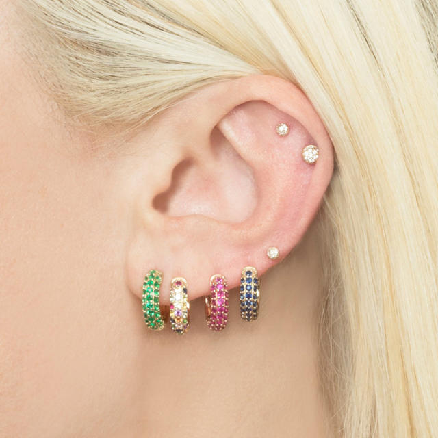 925 needle easy match personality color diamond huggie earrings