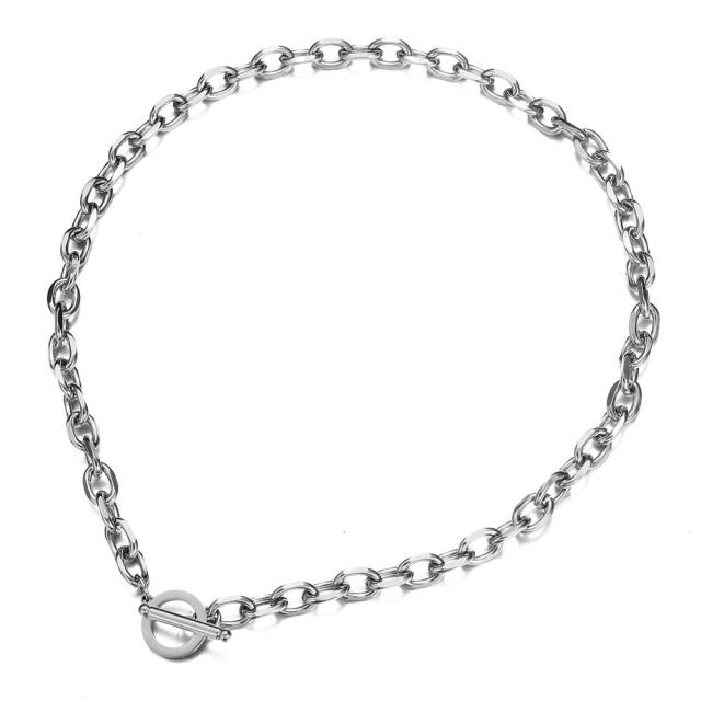 Hiphop stainless steel chain toggle choker necklace