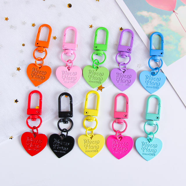 Candy color engrave letter heart keychain