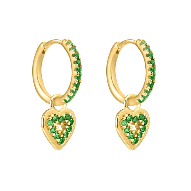 925 needle green color cubic zircon copper huggie earrings