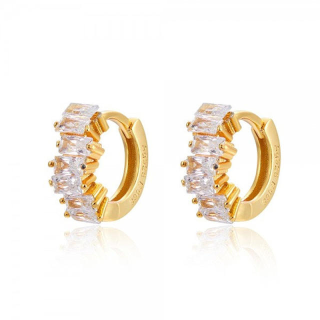 925 needle color cubic zircon copper huggie earrings