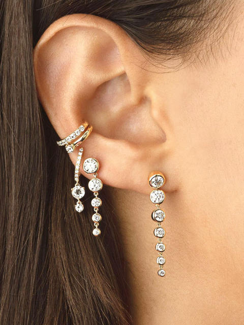 925 needle color cubic zircon long copper earrings