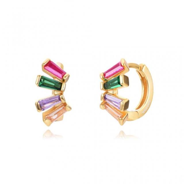 925 needle rainbow cubic zircon copper huggie earrings