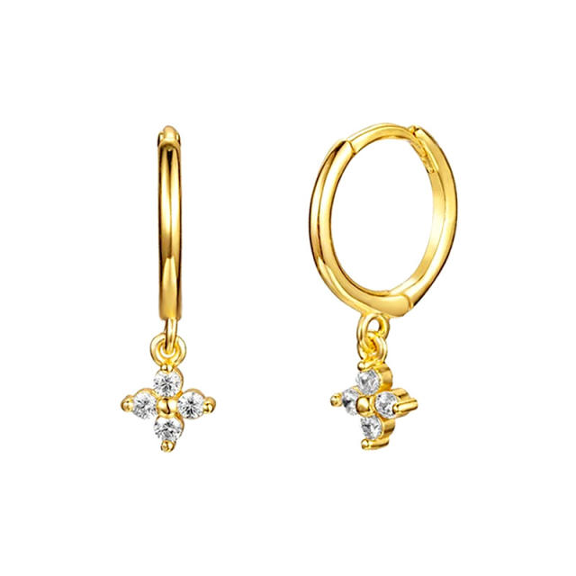 925 needle elegant white cubic zircon statement copper huggie earrings