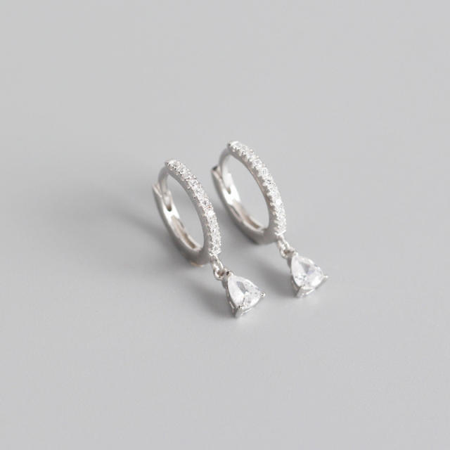 925 needle elegant white cubic zircon statement copper huggie earrings