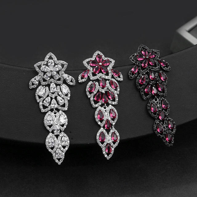 Luxury color cubic zircon flower dangle earrings
