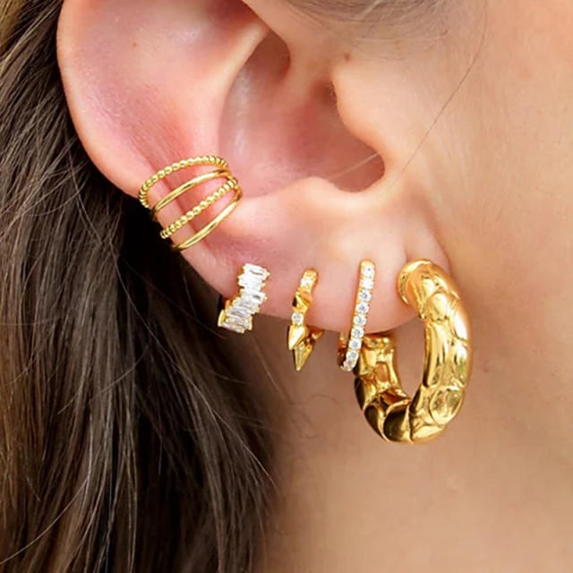 925 needle color cubic zircon copper huggie earrings