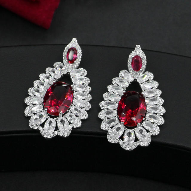 925 needle luxury color cubic zircon drop shape earrings