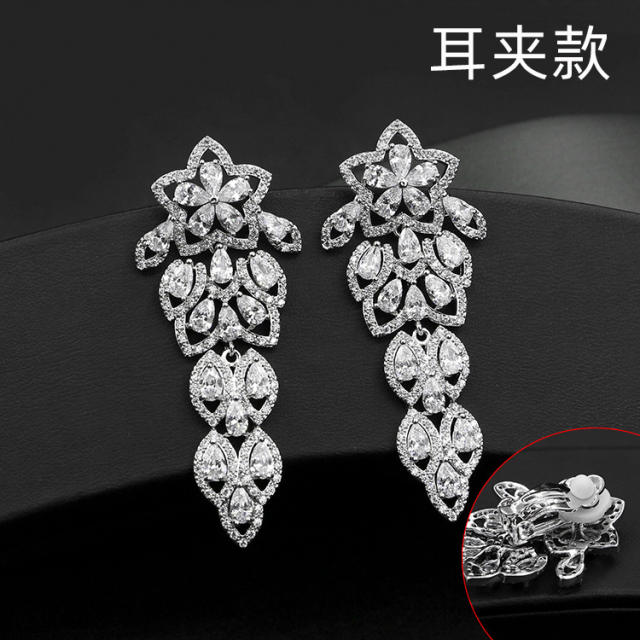 Luxury color cubic zircon flower dangle earrings