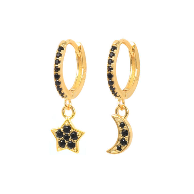 925 needle hot sale black color series copper huggie earrings