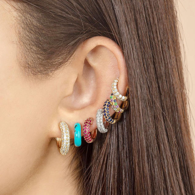 925 needle easy match personality color diamond huggie earrings