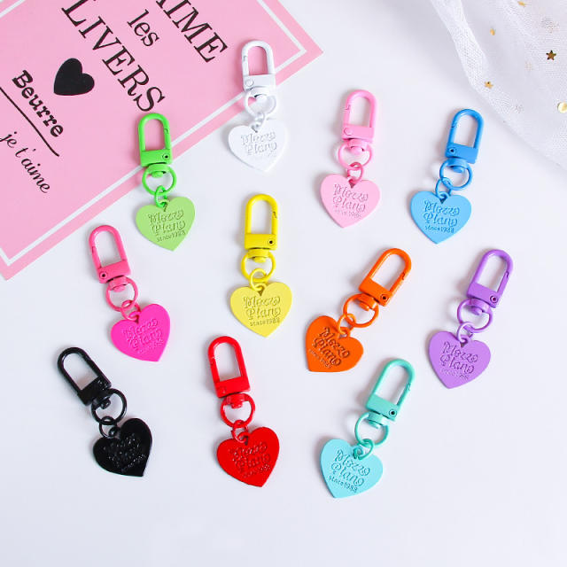 Candy color engrave letter heart keychain