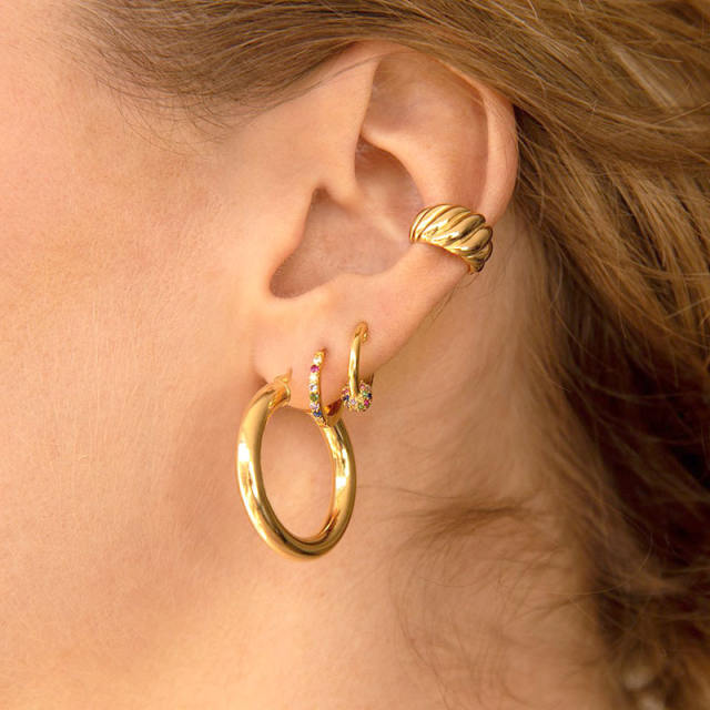 925 needle diamond ball copper huggie earrings