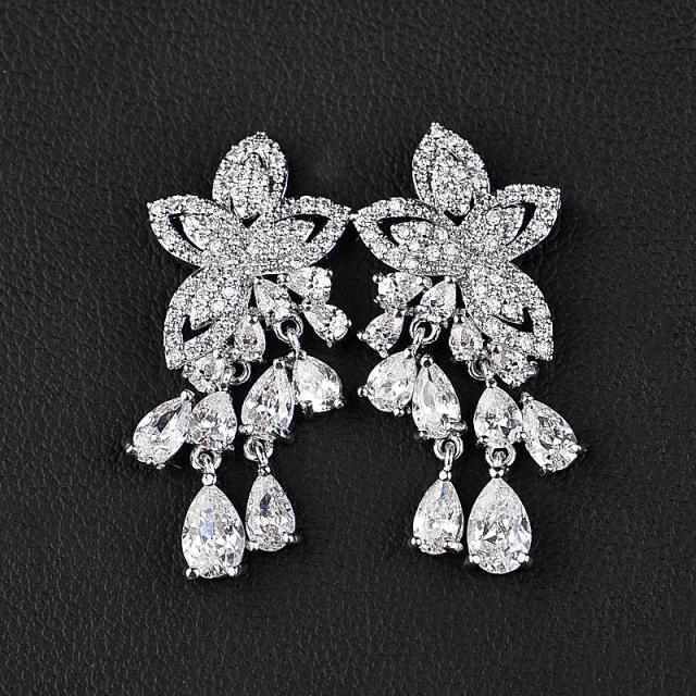 Occident fashion color cubic zircon tassel flower earrings