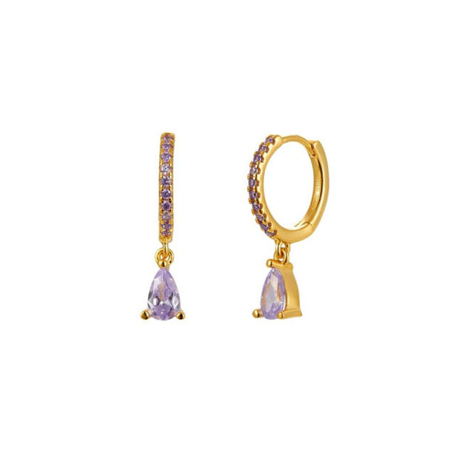 925 needle amethyst statement copper huggie earrings