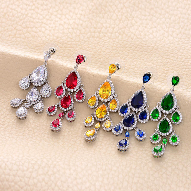 Korean fashion 925 needle color cubic zircon drop earrings
