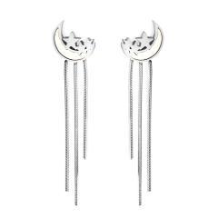 Hot sale moon heart stainless steel chain tassel earrings