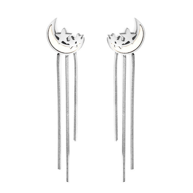 Hot sale moon heart stainless steel chain tassel earrings