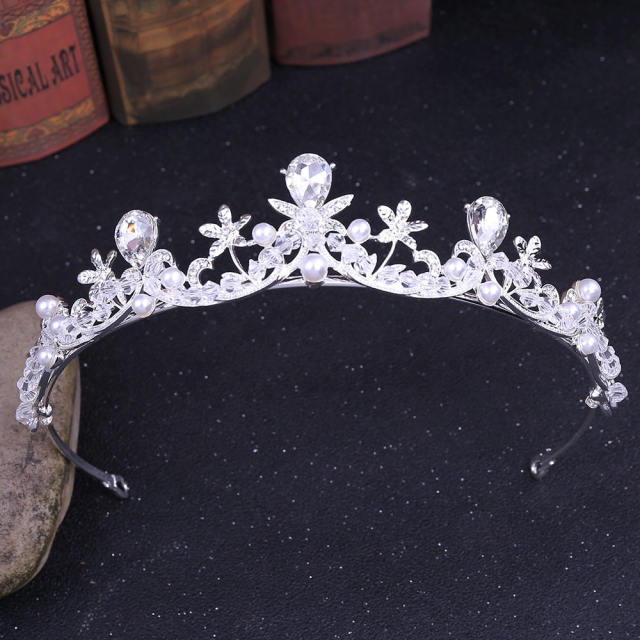 Korean fashion handmade diamond pearl headband crown