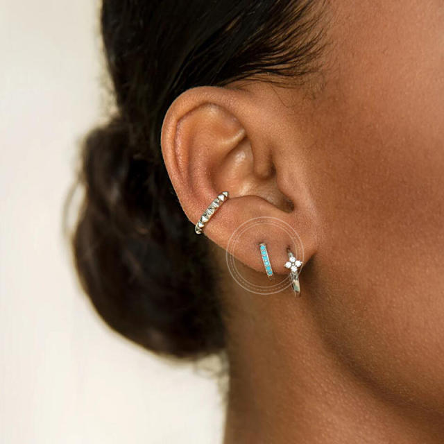 925 needle elegant color cubic zircon statment copper huggie earrings