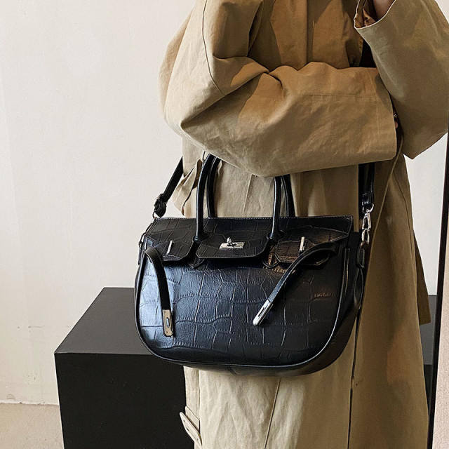 Vintage elegant Stone grain large capactiy handbag