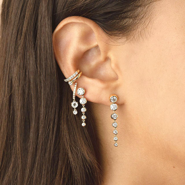 925 needle color cubic zircon long copper earrings